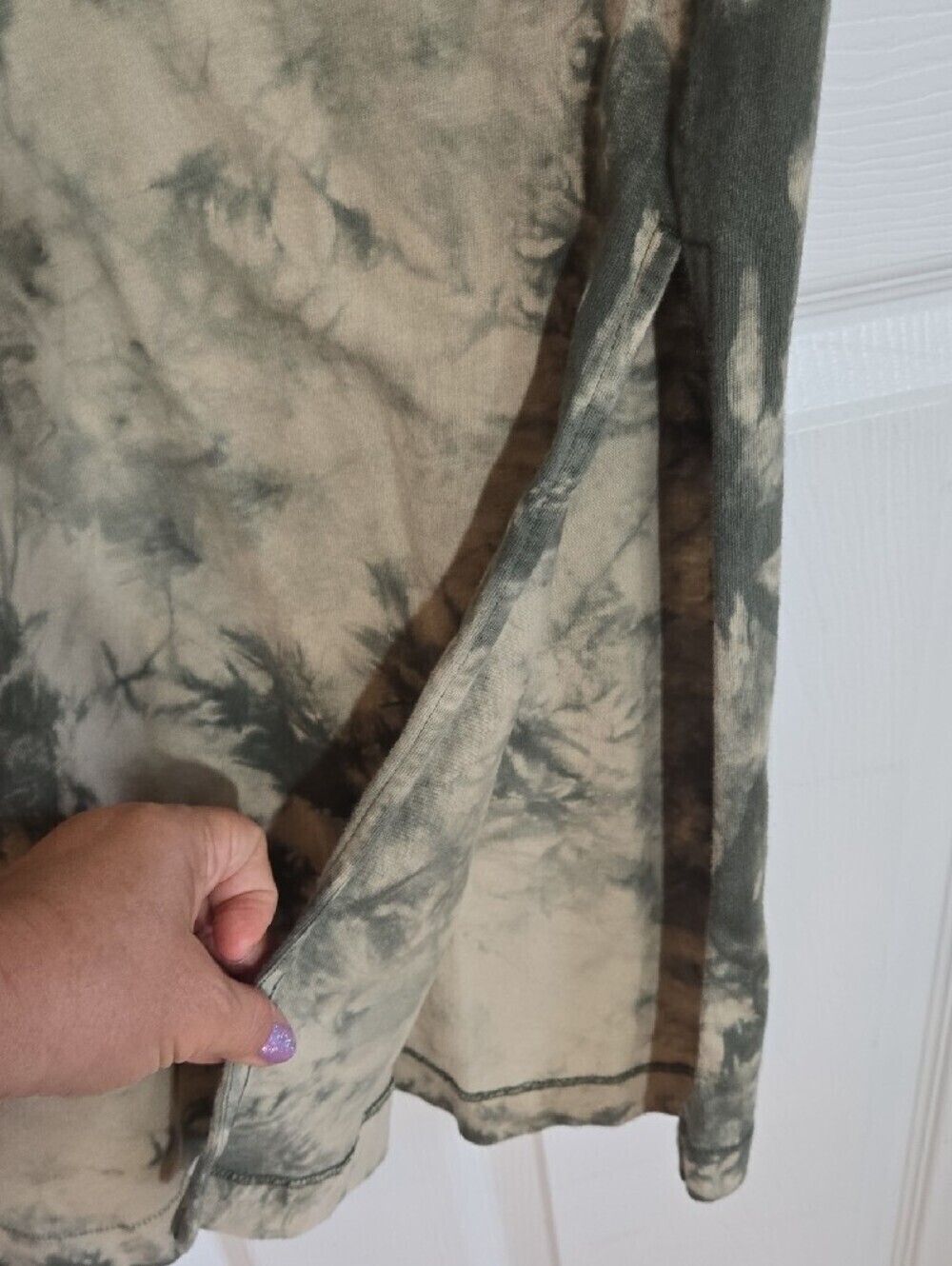 Old Navy Olive Green Cream Tie-Dye Short Size Slits Sleeve Midi Dress Size Small - Picture 5 of 8